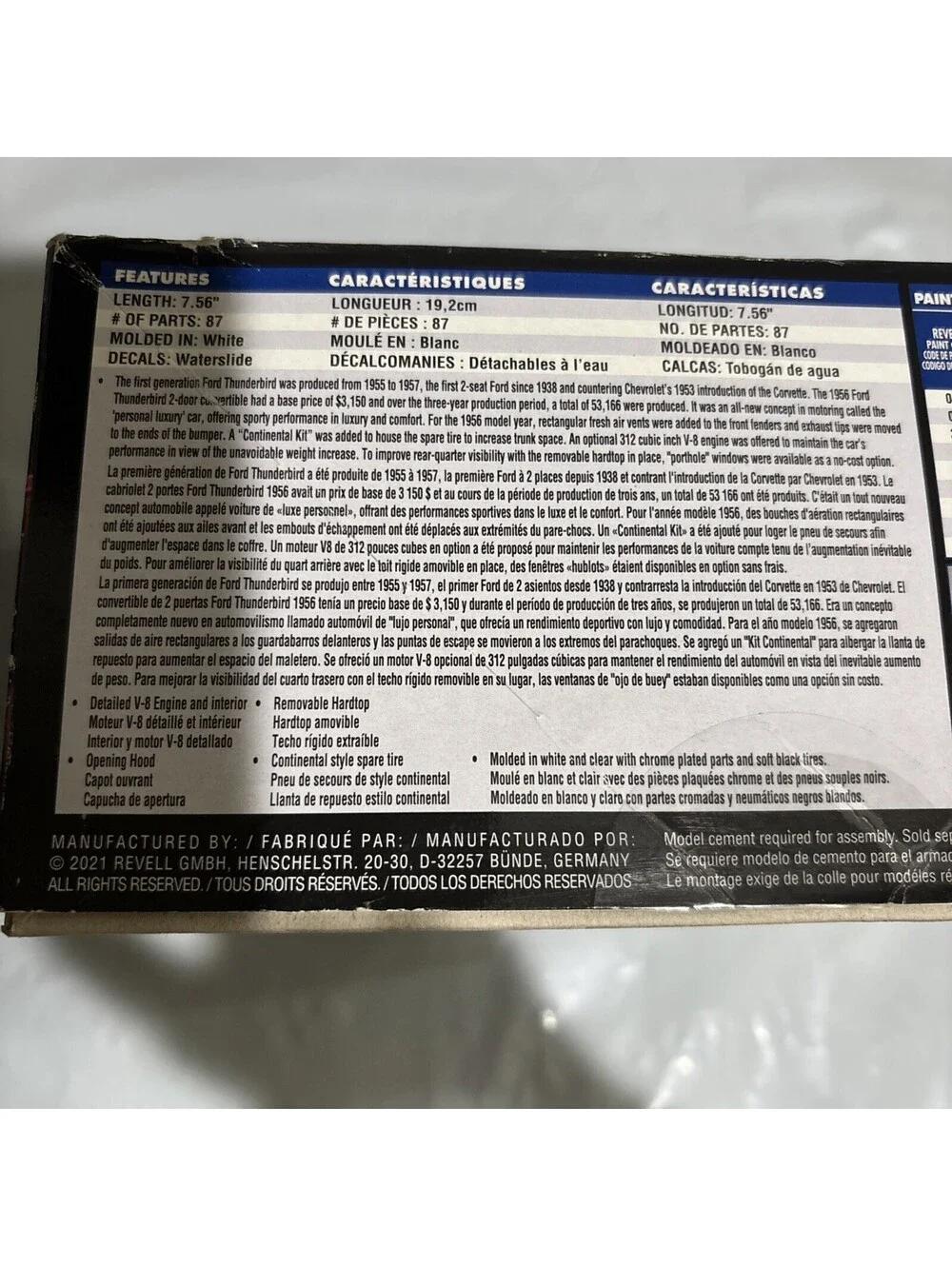 Revell 1956 Ford Thunderbird 1:24 Scale Model Kit 85-4518 Skill 4 New, Ages 12+